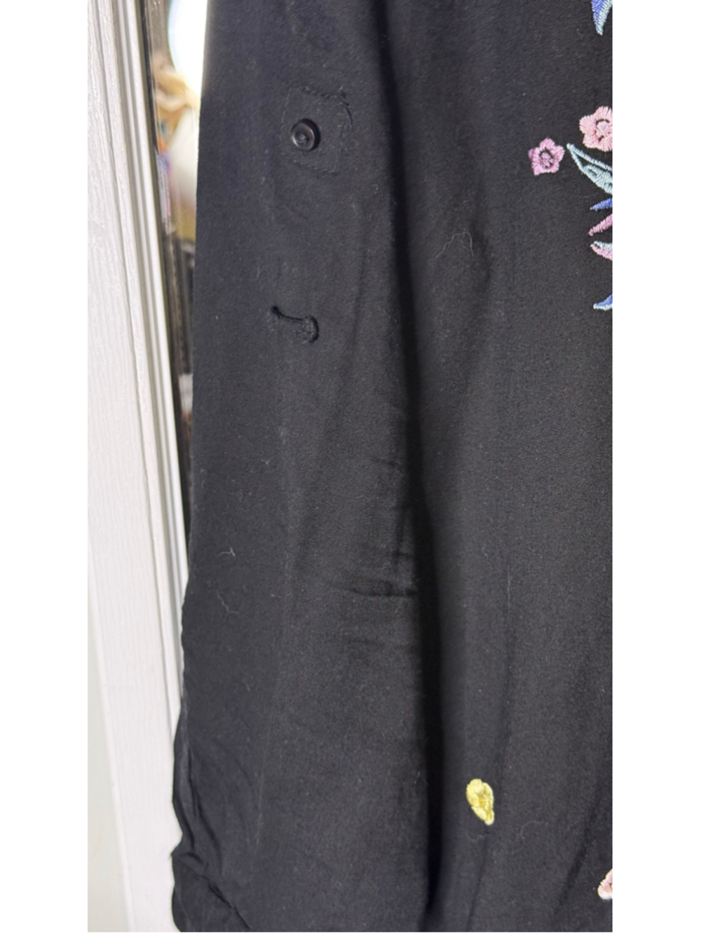 Black Tape Floral Embroidered Button Down Shirt, Size L, Black - Picture 4 of 6